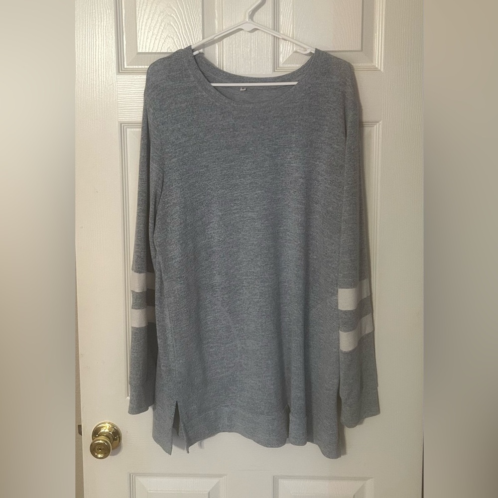 Gray Women's Tunic with Striped Sleeves